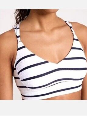 NWT CALIA Womens Strappy Back Ruched Bikini Swim Top White Navy Stripe Size XXL